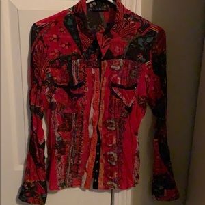 Multi colored sheer snap front shirt